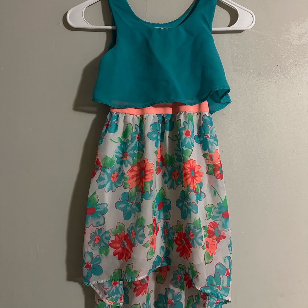 Gildan Teal and Coral Floral Kids Dress